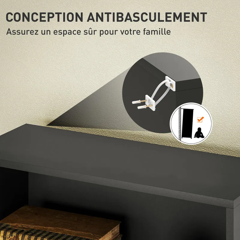 Bibliothèque 6 niveaux 60 x 24 x 158.5 cm étagère réglable rangement bureau salon moderne en panneau de particules noir 21_0002511