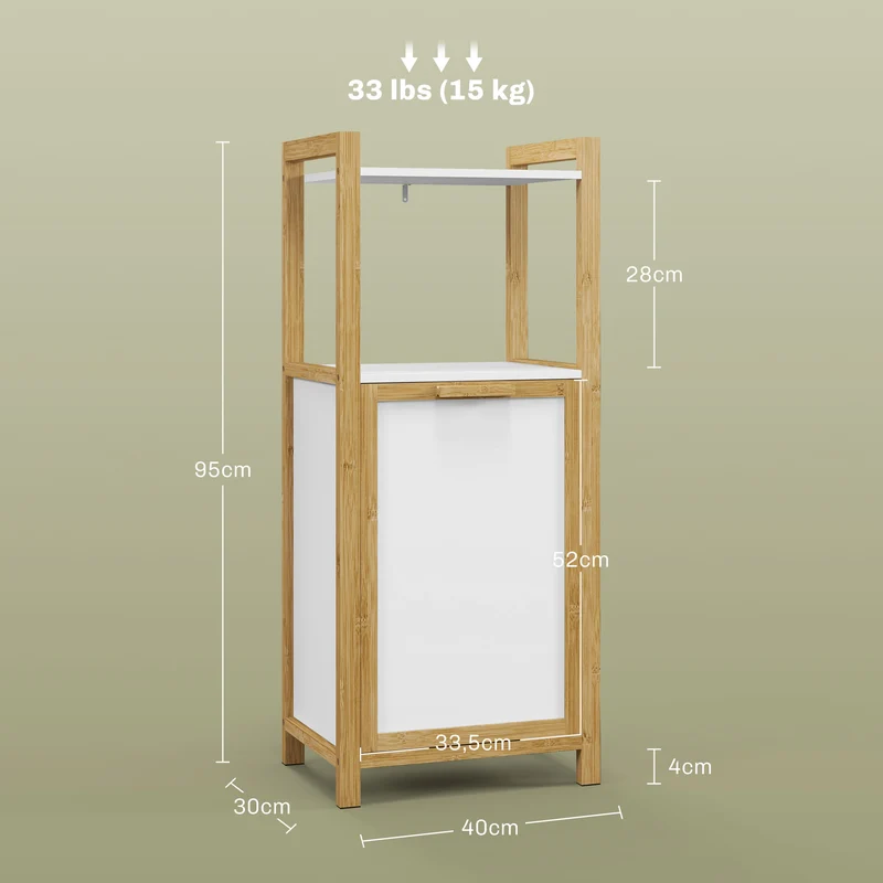 Armoire salle de bain rangement panier à linge 40 x 30 x 95 cm gain de place panier amovible scandinave en bambou blanc 21_0002022