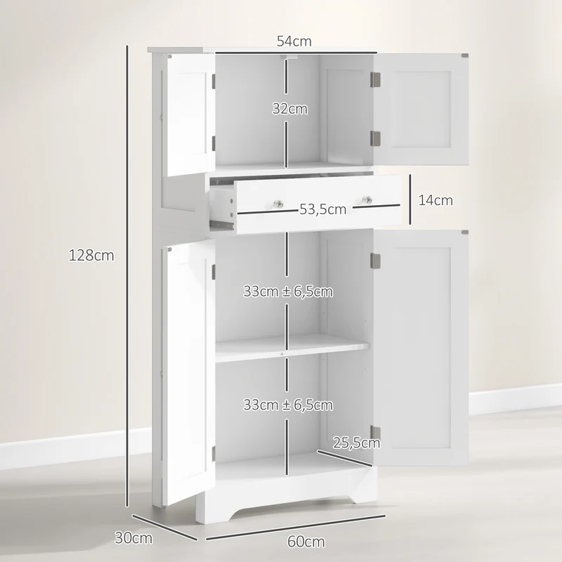 Armoire de cuisine buffet 60 x 30 x 128 cm étagères réglables fixation murale pratique en panneau de particules blanc 21_0003233