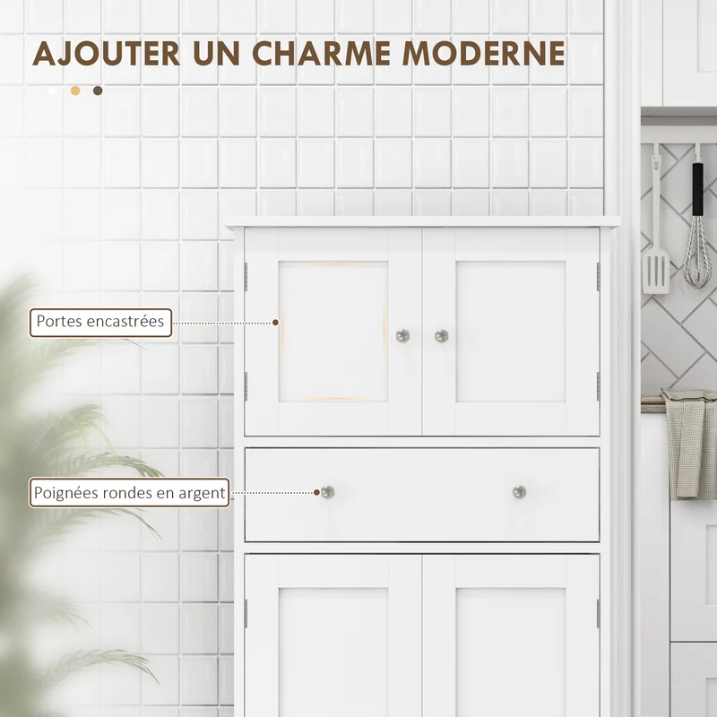 Armoire de cuisine buffet 60 x 30 x 128 cm étagères réglables fixation murale pratique en panneau de particules blanc 21_0003233