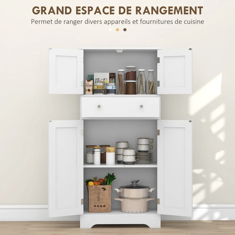 Armoire de cuisine buffet 60 x 30 x 128 cm étagères réglables fixation murale pratique en panneau de particules blanc 21_0003233