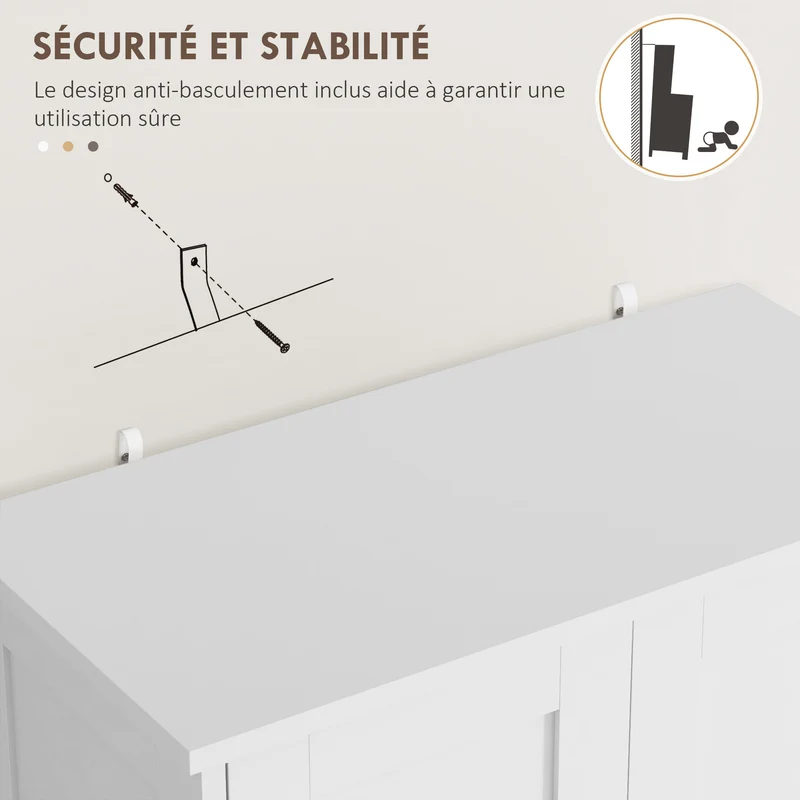 Armoire de cuisine buffet 60 x 30 x 128 cm étagères réglables fixation murale pratique en panneau de particules blanc 21_0003233