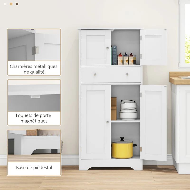 Armoire de cuisine buffet 60 x 30 x 128 cm étagères réglables fixation murale pratique en panneau de particules blanc 21_0003233