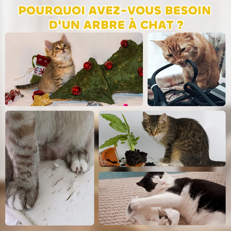 Tonneau à gratter pour chat 35.5 x 35.5 x 49 cm grattage instinctif et couchage douillet moderne épuré en sisal kaki 21_0007648