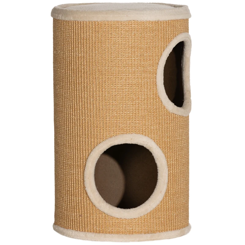 Tonneau à gratter pour chat 35 x 35 x 60 cm double niveau protection meubles peluche design scandinave en sisal marron 21_0007718