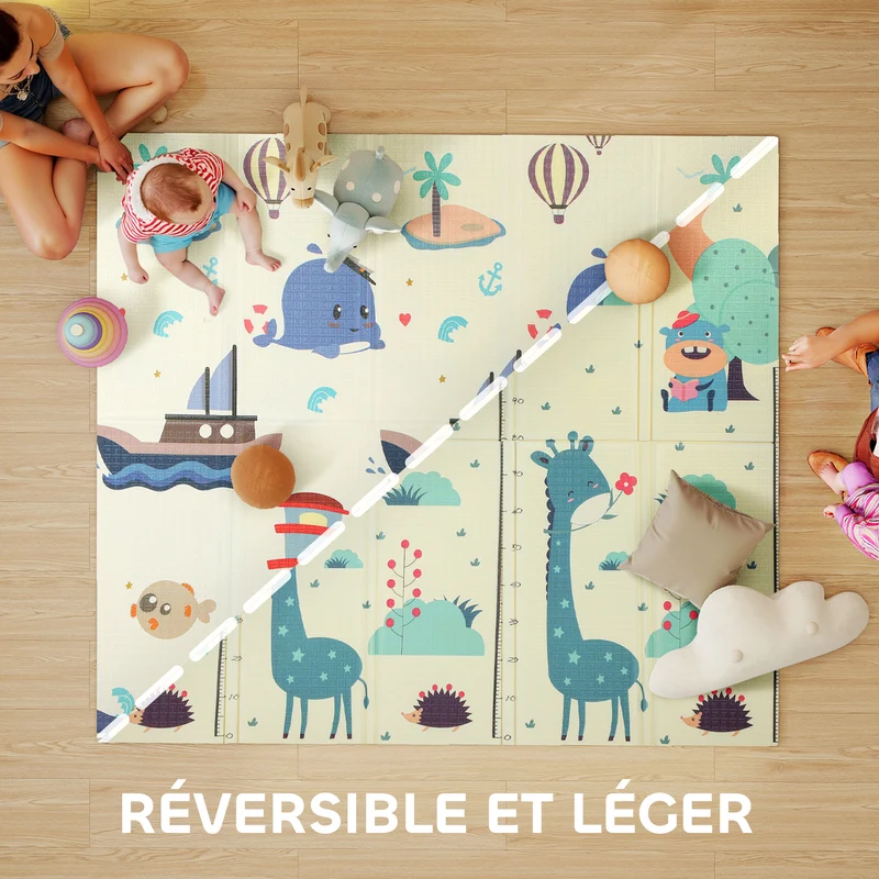 Tapis de jeu pour bébé 196 x 176 x 1,5 cm antidérapant imperméable idéal salon chambre design scandinave en mousse gris 21_0000751