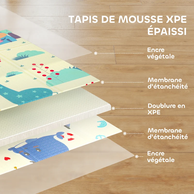 Tapis de jeu pour bébé 196 x 176 x 1,5 cm antidérapant imperméable idéal salon chambre design scandinave en mousse gris 21_0000751