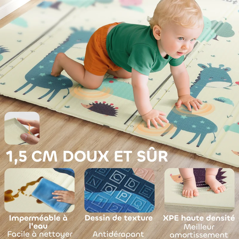 Tapis de jeu pour bébé 196 x 176 x 1,5 cm antidérapant imperméable idéal salon chambre design scandinave en mousse gris 21_0000751