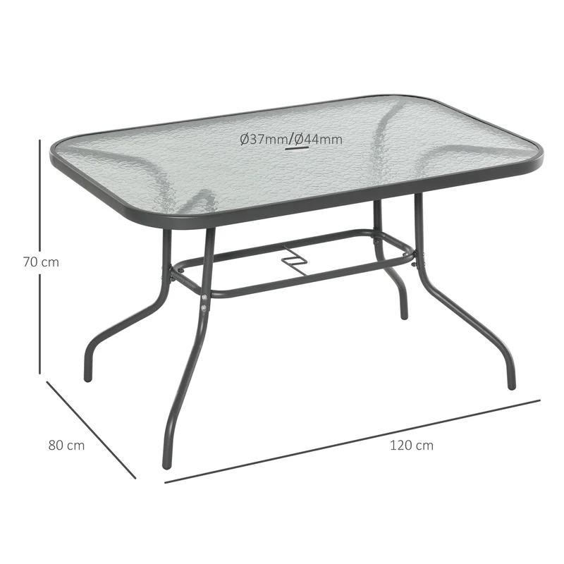 Table de jardin rectangulaire 120 x 80 x 70 cm pour 6 personnes trou parasol antirouille style contemporain en métal gris 21_0004627