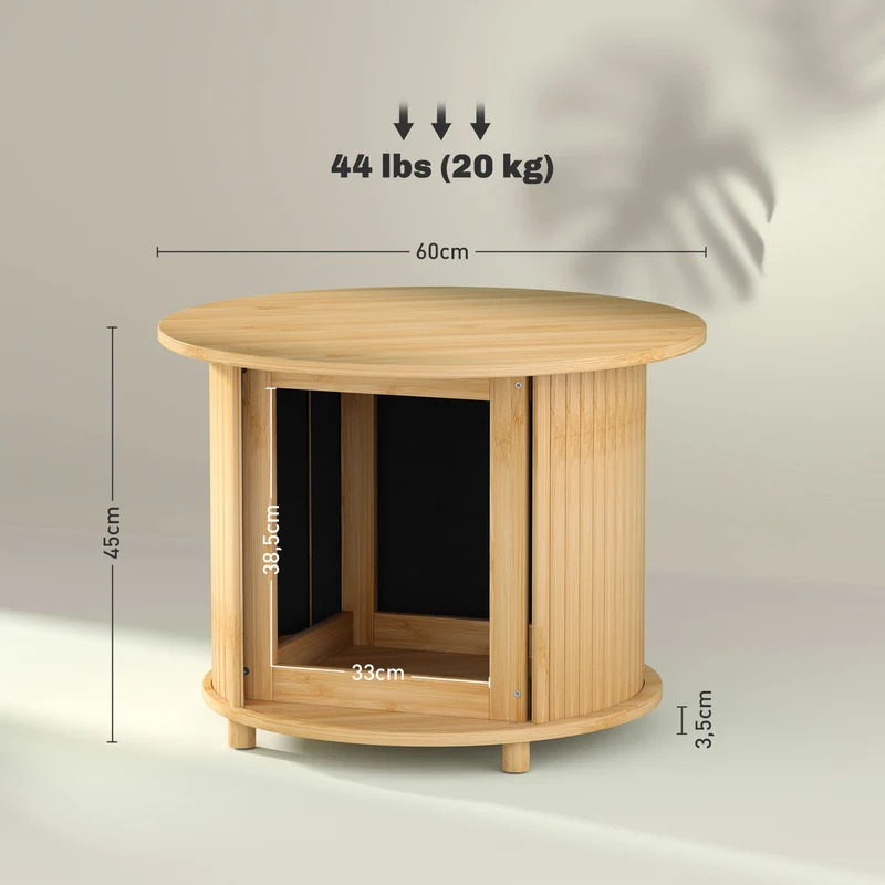 Table basse ronde salon 60 x 45 cm rangement caché porte coulissante pratique style scandinave en bambou bois naturel 21_0003466