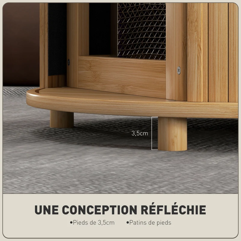 Table basse ronde salon 60 x 45 cm rangement caché porte coulissante pratique style scandinave en bambou bois naturel 21_0003466
