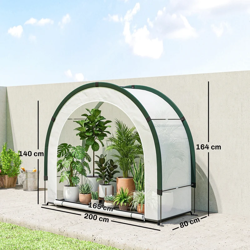 Serre de jardin tunnel pliable pour balcon 200 x 80 x 164 cm protection uv porte zippée style moderne épuré en pe vert 21_0005648