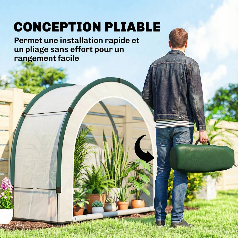 Serre de jardin tunnel pliable pour balcon 200 x 80 x 164 cm protection uv porte zippée style moderne épuré en pe vert 21_0005648