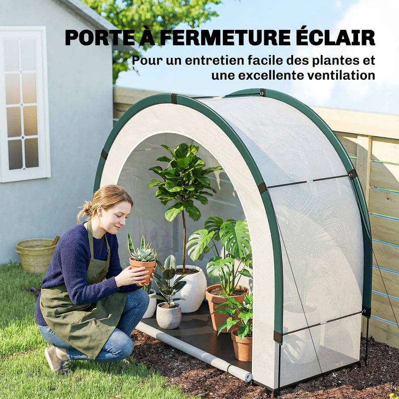 Serre de jardin tunnel pliable pour balcon 200 x 80 x 164 cm protection uv porte zippée style moderne épuré en pe vert 21_0005648