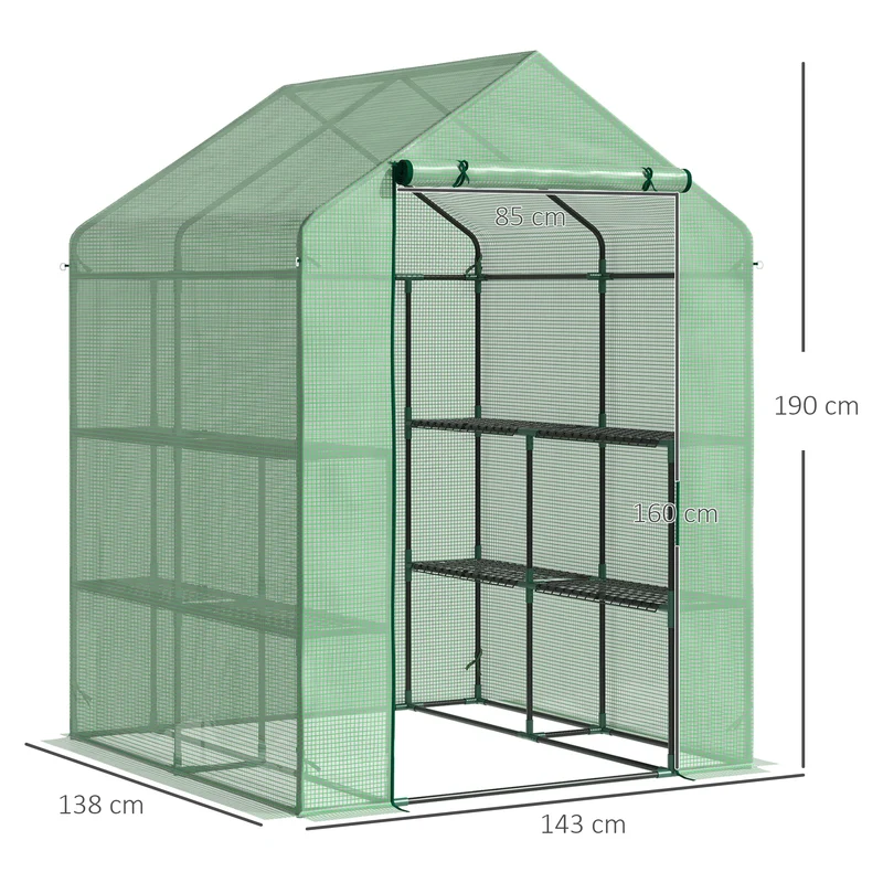 Serre de jardin balcon terrasse 143 x 138 x 190 cm 8 étagères idéal pour semis style contemporain moderne en pe vert 21_0004205