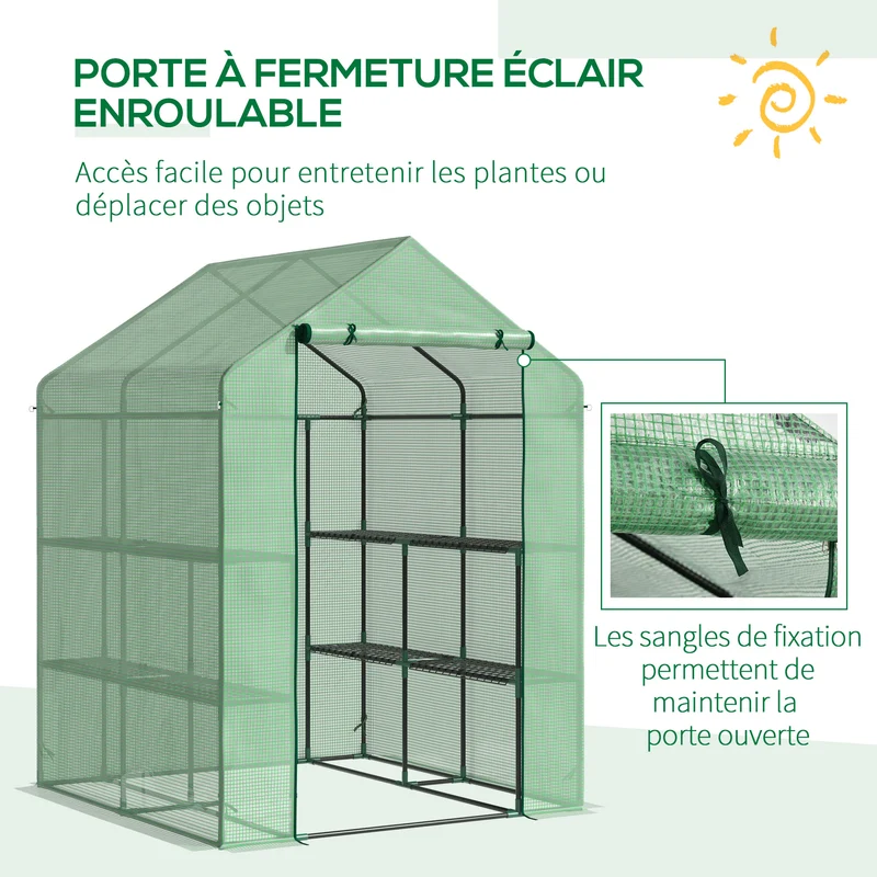 Serre de jardin balcon terrasse 143 x 138 x 190 cm 8 étagères idéal pour semis style contemporain moderne en pe vert 21_0004205