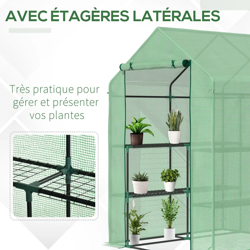 Serre de jardin balcon terrasse 143 x 138 x 190 cm 8 étagères idéal pour semis style contemporain moderne en pe vert 21_0004205