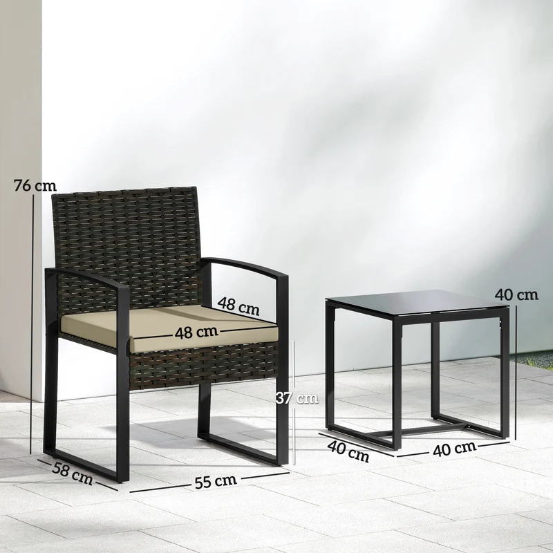 Salon de jardin 2 personnes 55 x 58 x 76 cm coussins rembourrés résistant aux intempéries moderne en rotin pe marron 21_0006024