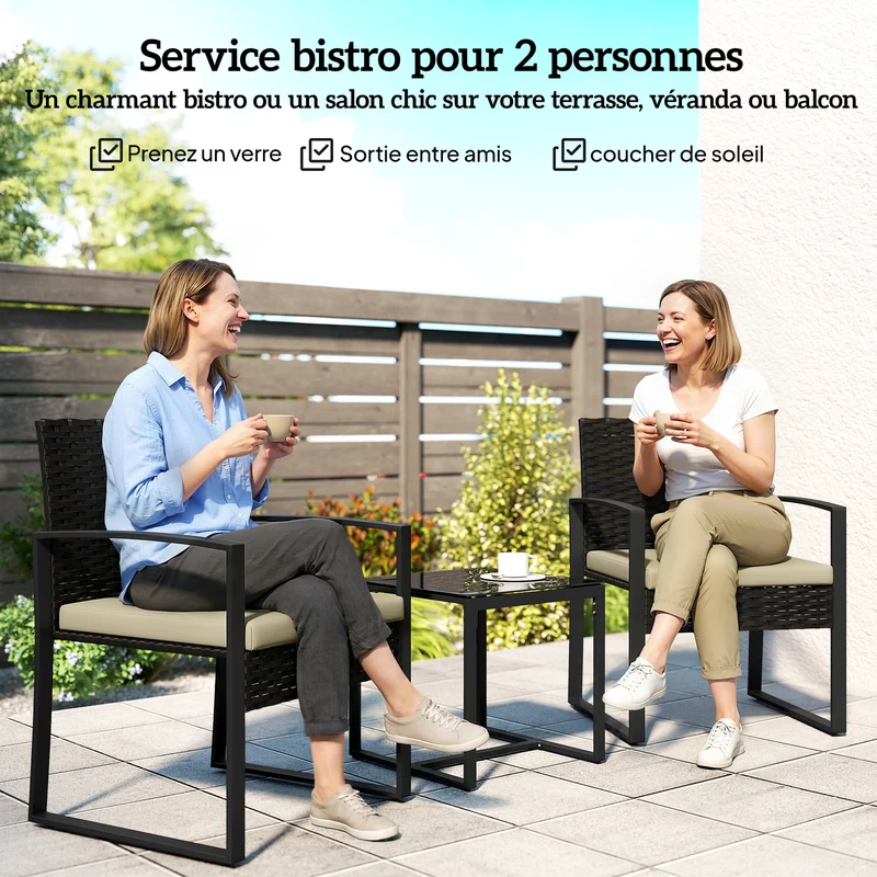 Salon de jardin 2 personnes 55 x 58 x 76 cm coussins rembourrés résistant aux intempéries moderne en rotin pe marron 21_0006024