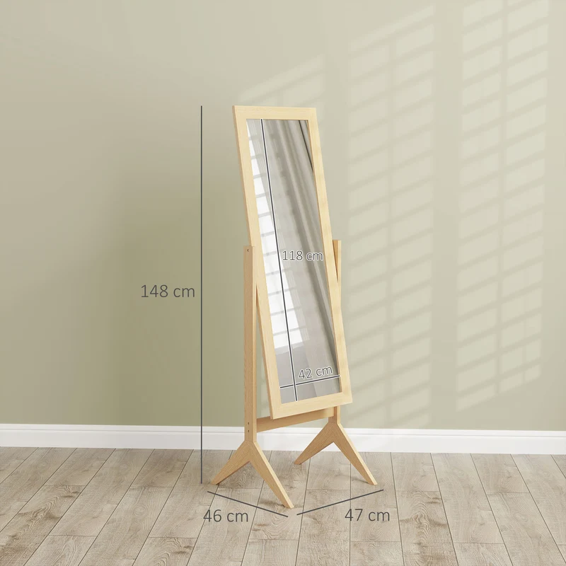 Miroir sur pied dressing 47 x 46 x 148 cm inclinaison réglable deux angles vue intégrale classique épuré en MDF chêne 21_0001442