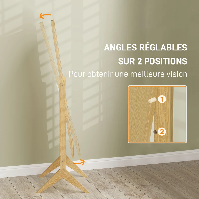 Miroir sur pied dressing 47 x 46 x 148 cm inclinaison réglable deux angles vue intégrale classique épuré en MDF chêne 21_0001442
