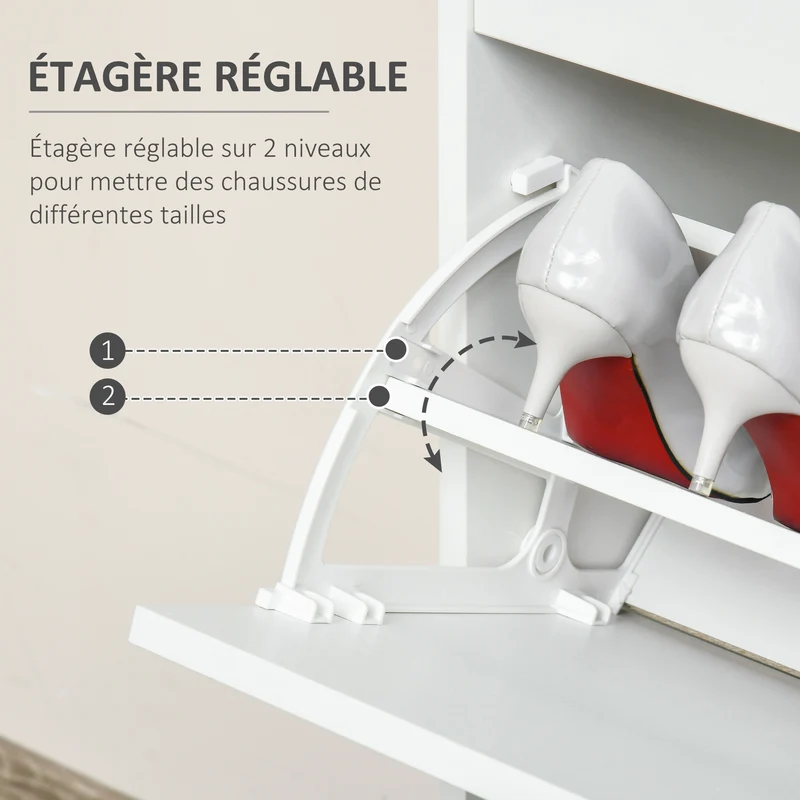 Meuble à chaussures entrée 70 x 29 x 92 cm rangement 16 paires tiroir utile contemporain en panneau de particules blanc 21_0002623