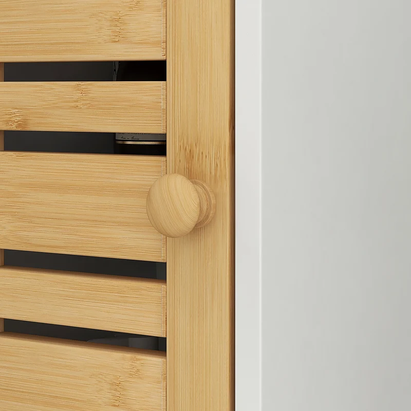 Meuble colonne porte papier toilette 21 x 17 x 78 cm rangement 3 niveaux compact scandinave rustique en bambou blanc 21_0002024