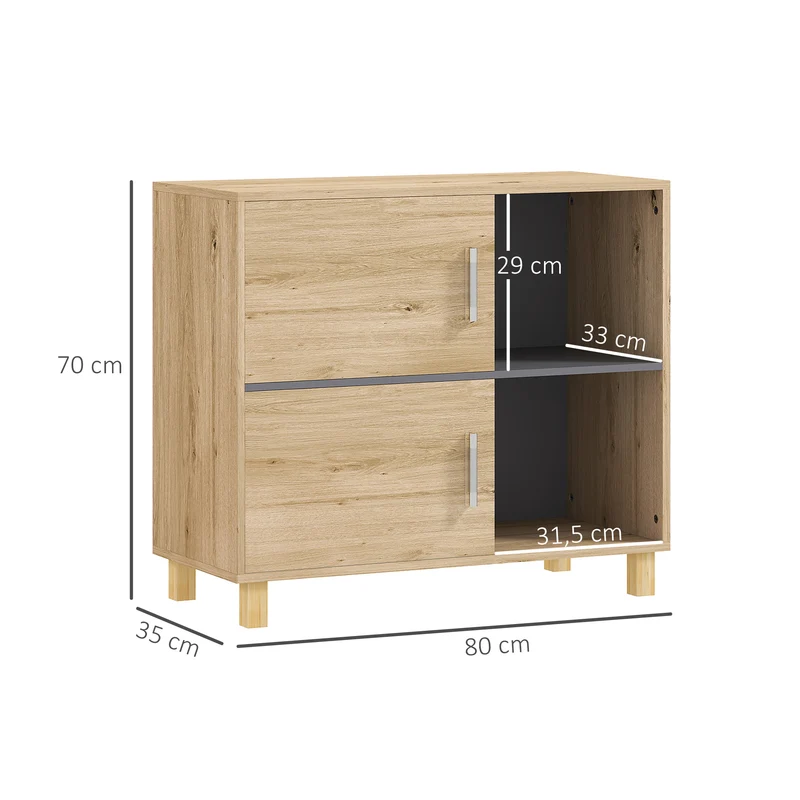 Meuble bas de salle de bain 80 x 35 x 70 cm compartiments ouverts et placard gain de place épuré en MDF bois naturel 21_0002048