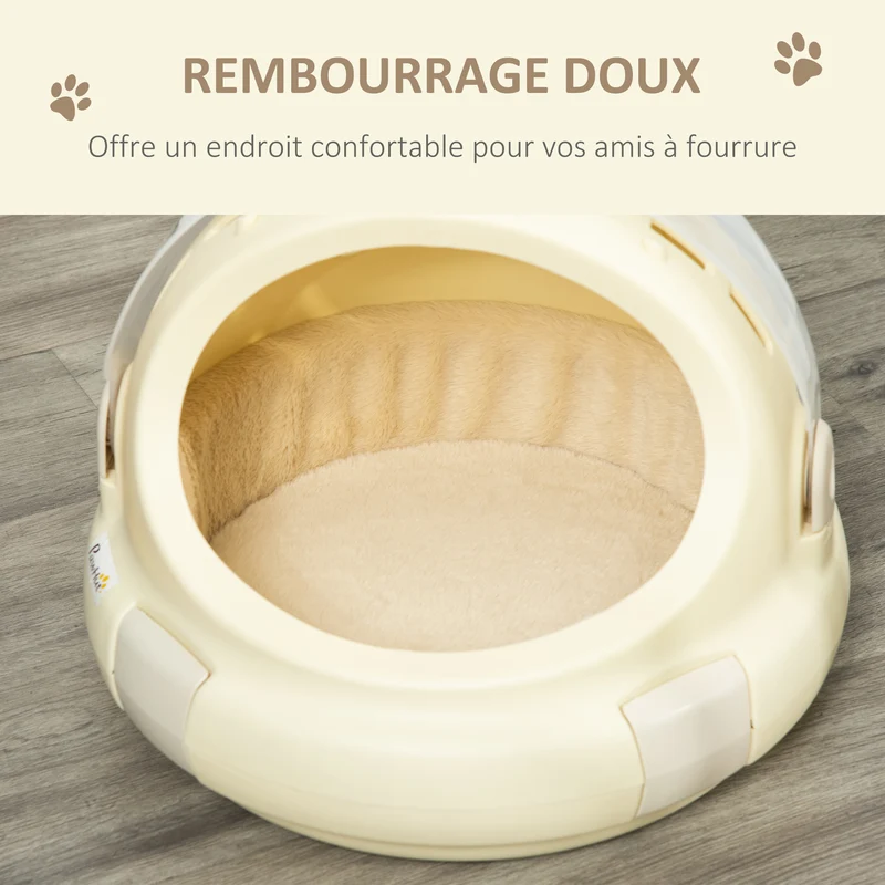 Maison de transport pour chat forme niche 41 x 41 x 35,2 cm lavable nettoyage facile moderne épuré salon en PP beige 21_0007670