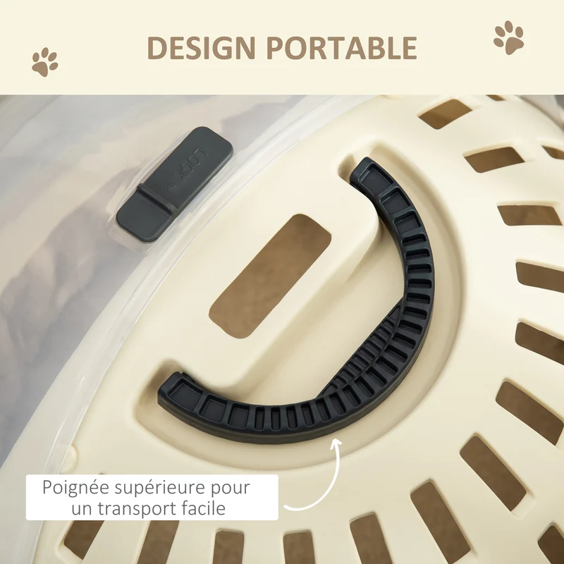 Maison de transport pour chat forme niche 41 x 41 x 35,2 cm lavable nettoyage facile moderne épuré salon en PP beige 21_0007670