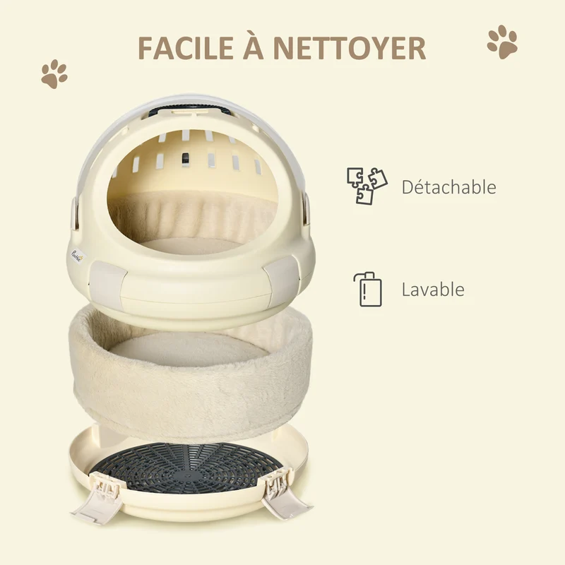 Maison de transport pour chat forme niche 41 x 41 x 35,2 cm lavable nettoyage facile moderne épuré salon en PP beige 21_0007670