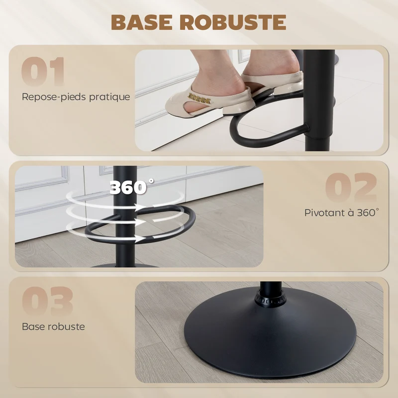Lot de 2 tabourets de bar 41,5 x 45 x 107 cm pivotants réglables repose-pied confortable vintage capitonné en PU crème 21_0002244