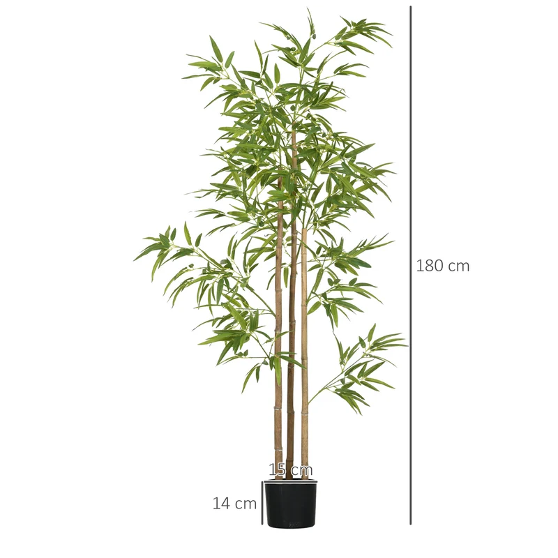 Lot de 2 plantes artificielles bambou décoration salon 180 cm feuillage dense sans arrosage décoratif en plastique vert 21_0001308