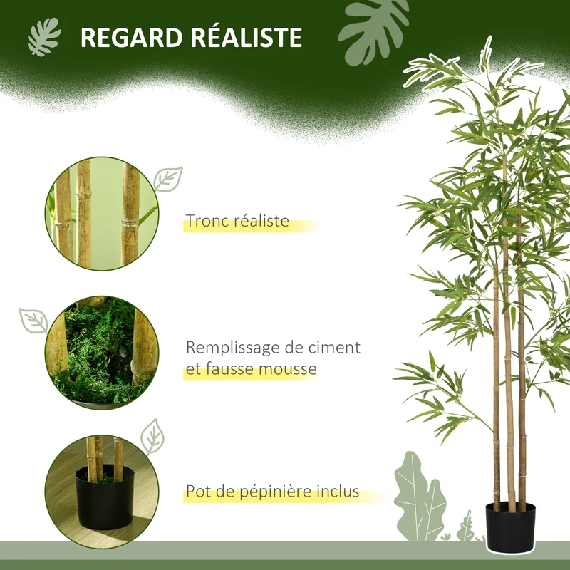 Lot de 2 plantes artificielles bambou décoration salon 180 cm feuillage dense sans arrosage décoratif en plastique vert 21_0001308