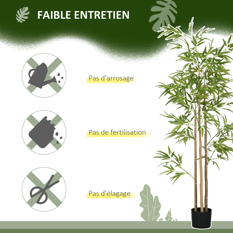 Lot de 2 plantes artificielles bambou décoration salon 180 cm feuillage dense sans arrosage décoratif en plastique vert 21_0001308