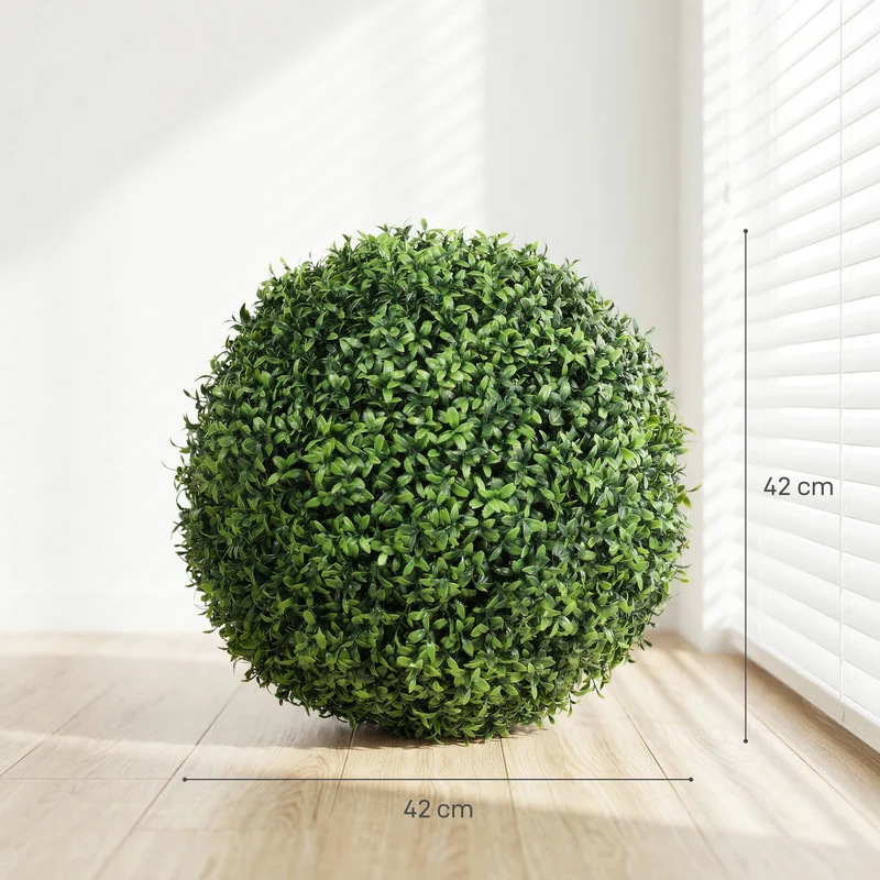 Lot de 2 boules de buis artificielles entrée 42 x 42 x 42 cm résistantes uv sans entretien moderne en polyéthylène vert 21_0003723