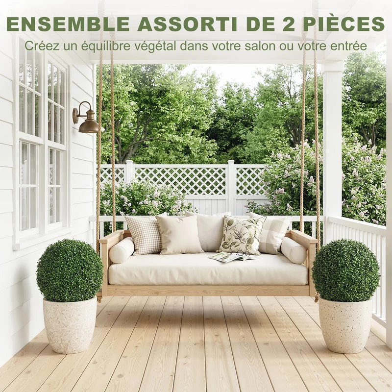 Lot de 2 boules de buis artificielles entrée 42 x 42 x 42 cm résistantes uv sans entretien moderne en polyéthylène vert 21_0003723