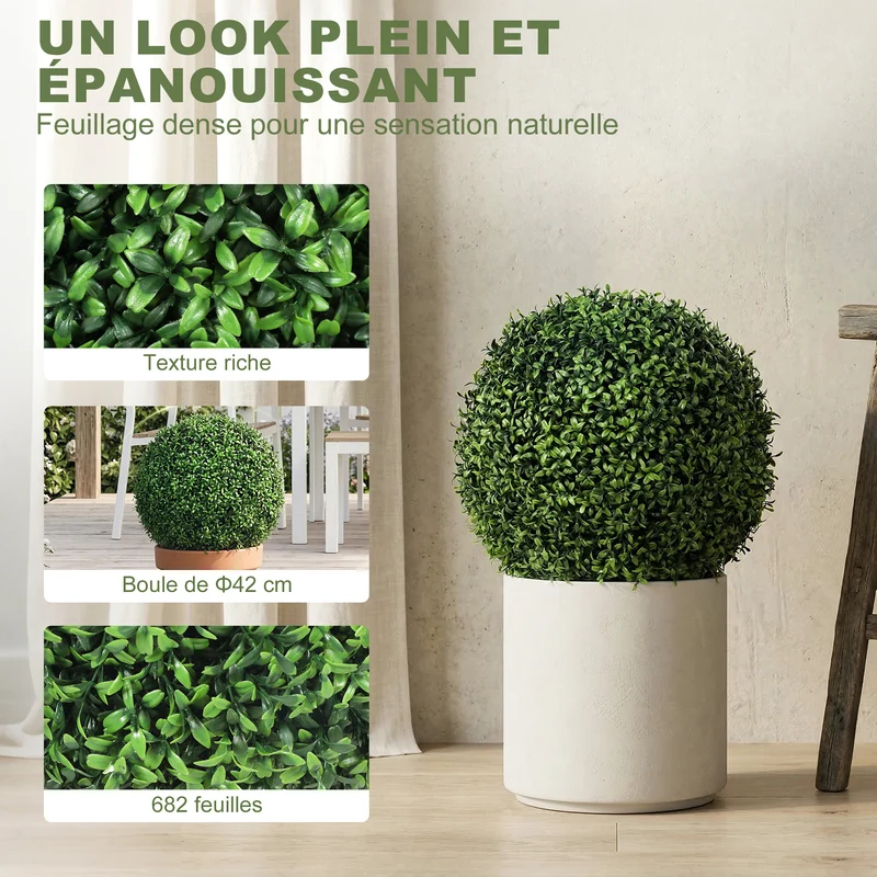 Lot de 2 boules de buis artificielles entrée 42 x 42 x 42 cm résistantes uv sans entretien moderne en polyéthylène vert 21_0003723