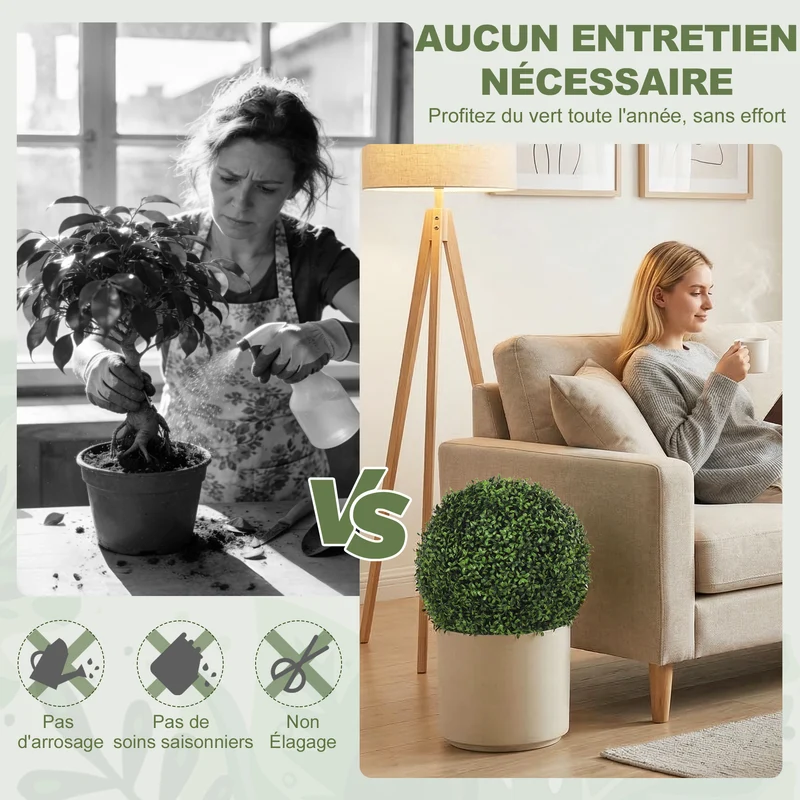 Lot de 2 boules de buis artificielles entrée 42 x 42 x 42 cm résistantes uv sans entretien moderne en polyéthylène vert 21_0003723