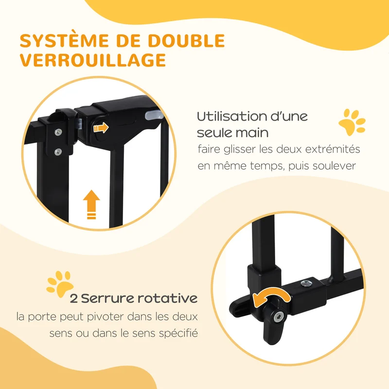 Lot de 2 barrières de sécurité porte ajustable 74-80 x 76,2 x 2 cm double verrouillage sans perçage design en acier noir 21_0007504
