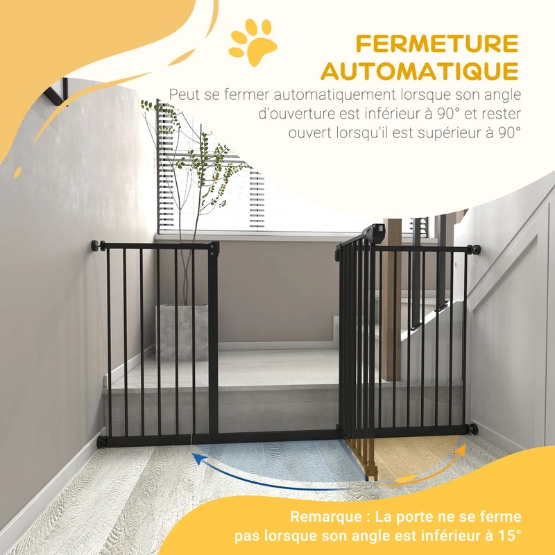 Lot de 2 barrières de sécurité porte ajustable 74-80 x 76,2 x 2 cm double verrouillage sans perçage design en acier noir 21_0007504