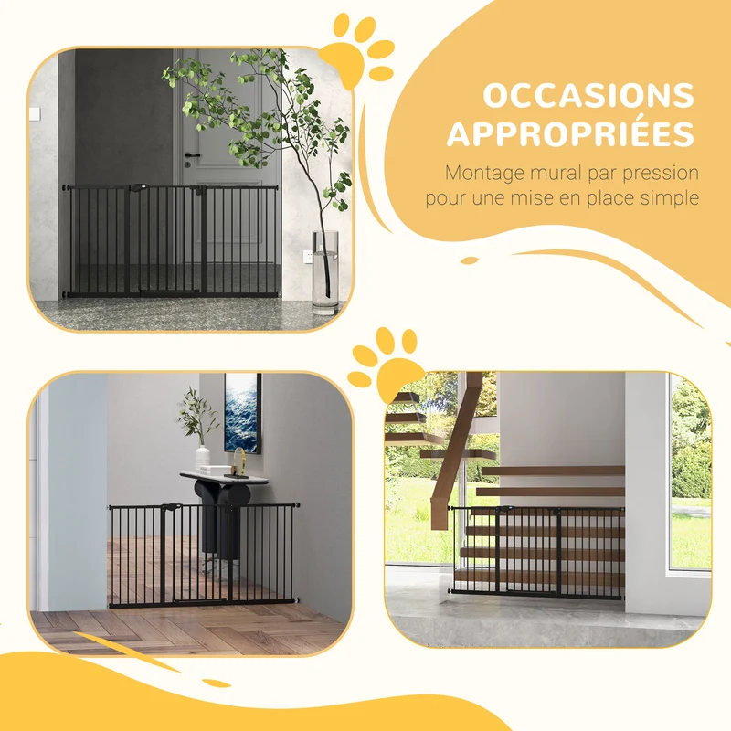 Lot de 2 barrières de sécurité porte ajustable 74-80 x 76,2 x 2 cm double verrouillage sans perçage design en acier noir 21_0007504