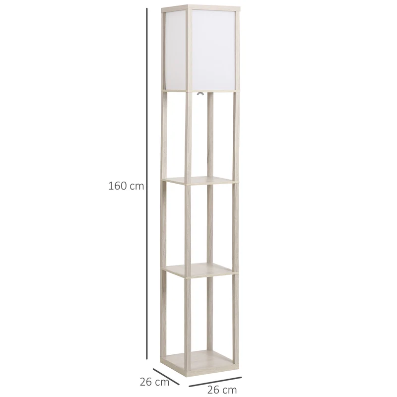 Lampadaire étagère pour salon 26 x 26 x 160 cm rangement 3 étagères éclairage intégré style scandinave en MDF gris clair 21_0001745