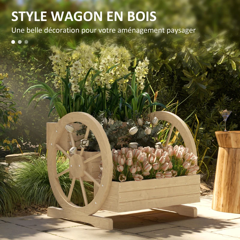 Jardinière sur pieds triple niveau potager 62 x 61 x 57 cm hauteur pratique avec roues rustique vintage en bois naturel 21_0005419