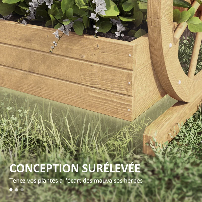 Jardinière sur pieds triple niveau potager 62 x 61 x 57 cm hauteur pratique avec roues rustique vintage en bois naturel 21_0005419