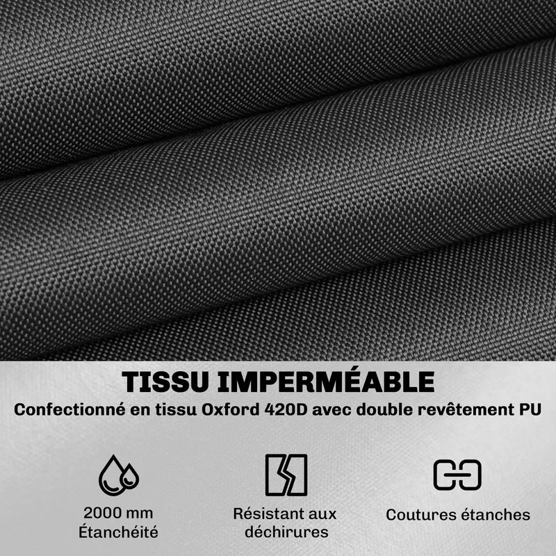 Housse de jardin ronde 200 x 80 cm imperméable antidéchirure maintien par cordons style moderne épuré en polyester noir 21_0005776