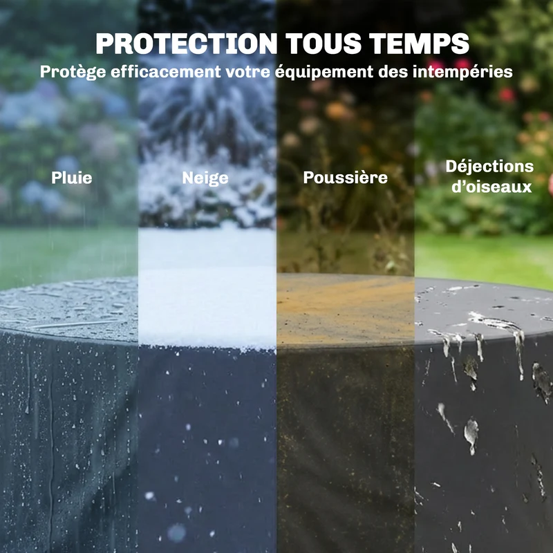 Housse de jardin ronde 200 x 80 cm imperméable antidéchirure maintien par cordons style moderne épuré en polyester noir 21_0005776