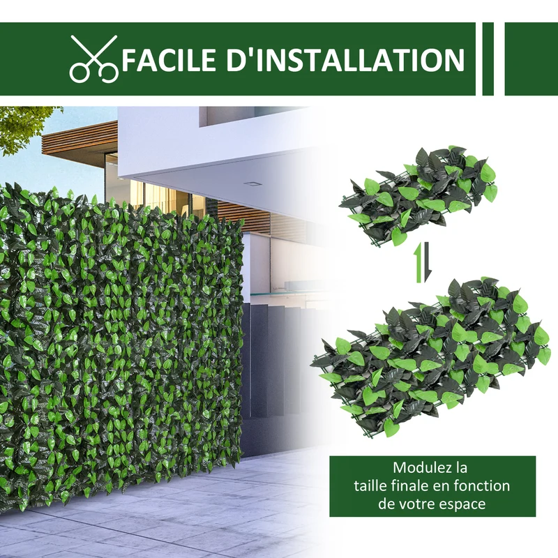 Haie artificielle brise-vue treillis balcons terrasse 300 x 100 cm intimité style contemporain en polyéthylène vert 21_0004015