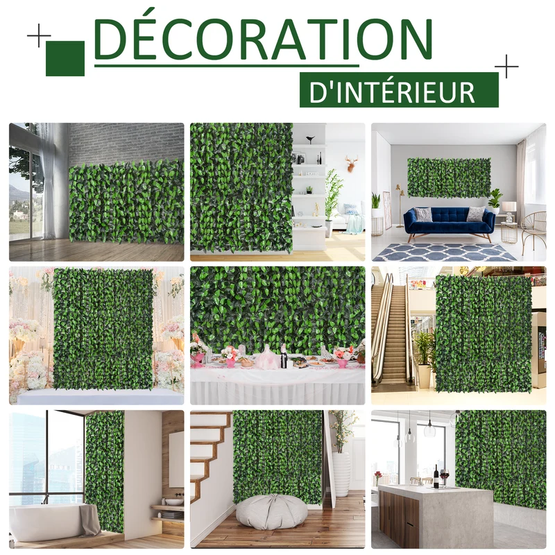 Haie artificielle brise-vue treillis balcons terrasse 300 x 100 cm intimité style contemporain en polyéthylène vert 21_0004015