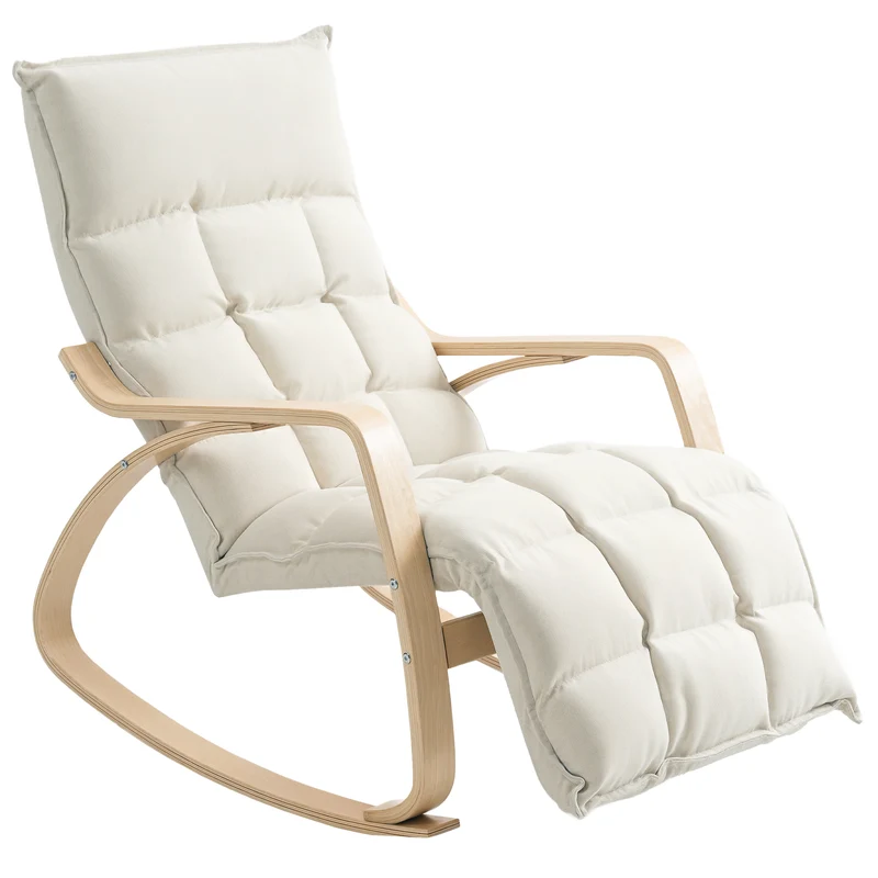 Fauteuil à bascule rembourré 67 x 106-123 x 92 cm balancement doux repose-pieds réglable moderne cosy en polyester crème 21_0003479